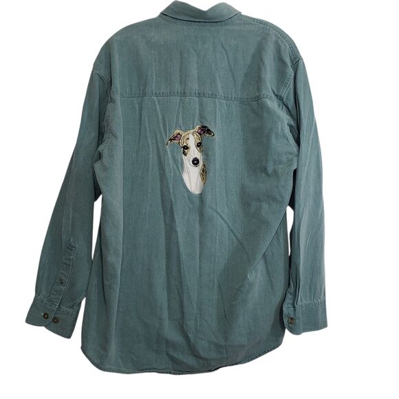 Three Rivers Unisex Medium Long Sleeve Button Down Shirt with Embroidered Dog - Picture 4 of 9